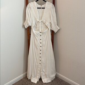 Free People String of Hearts White Cotton Maxi Dress Size XL 🤍 🤍 🤍